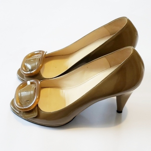 HP🎉Prada peep toe heels brown patent leather 38.5 - Picture 2 of 8